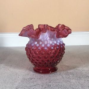 Fenton Cranberry Hobnail Opalescent Vase